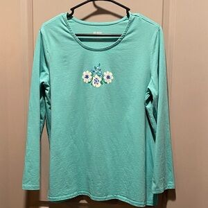Blair Aqua Floral Top Long Sleeve Feminine Casual Soft Girl Style XL